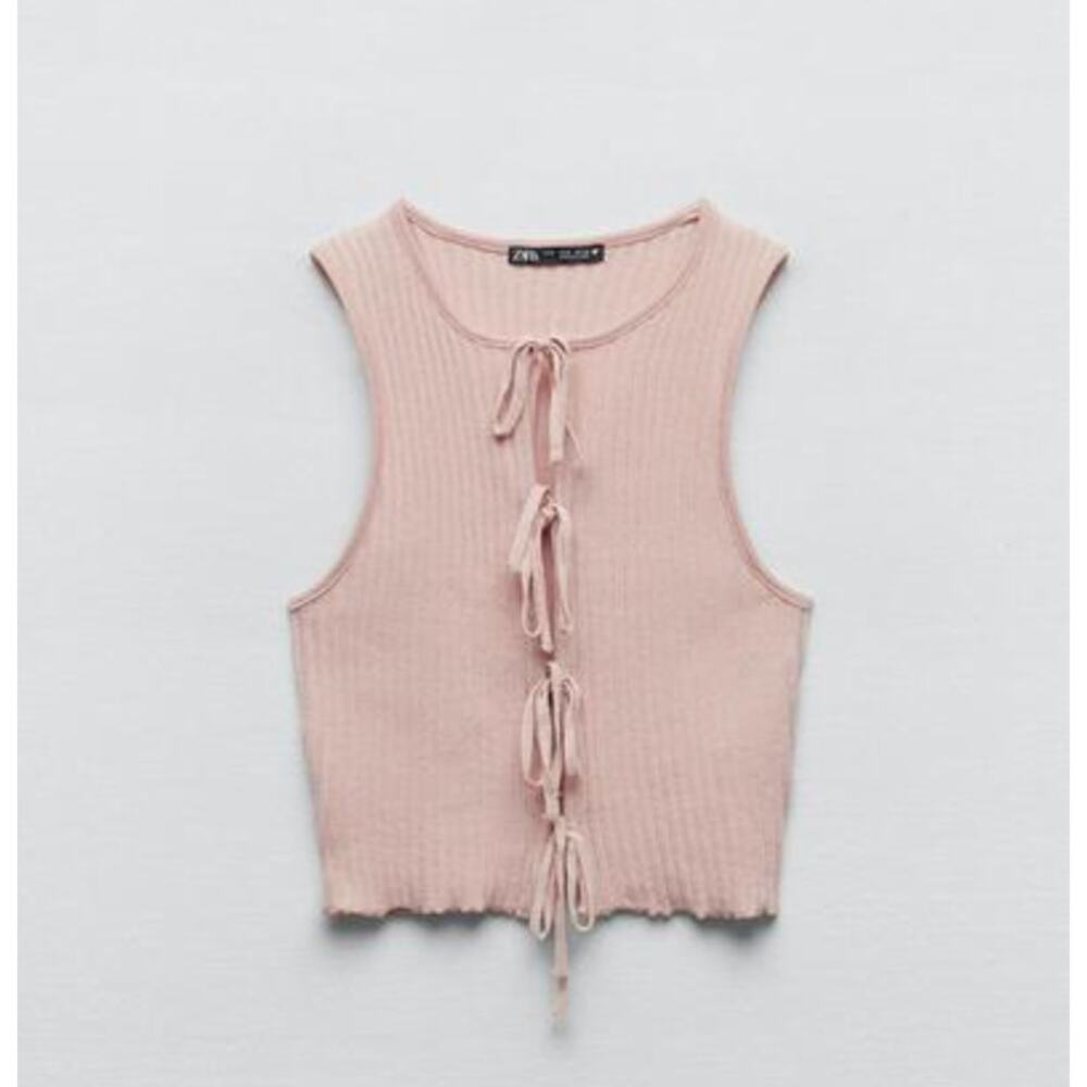 ZARA Sleeveless Ribbed Tie Front Top Sz L Women's Top
